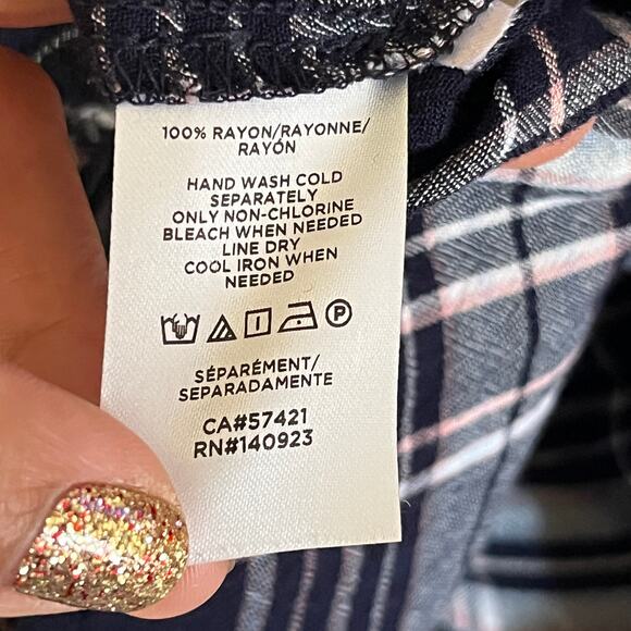 LOFT Plus Plaid Swing Dress Preppy Y2K Grunge Ruffle Women Navy Size 16 - Picture 5 of 7